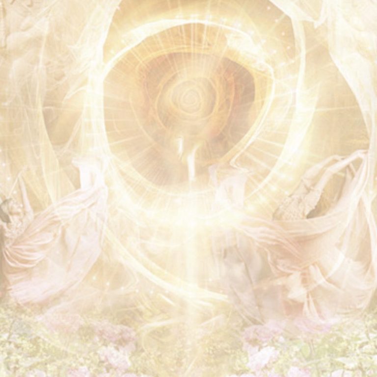 Channeling Ein schimmerndes, goldenes Licht mit zarten, romantischen Elementen im Hintergrund.
